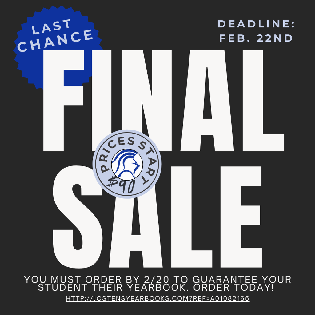 FIVE DAYS LEFT! Don’t Miss Out! You must order by 2/20 to guarantee your student their yearbook. Order today! http://jostensyearbooks.com?ref=A01082165