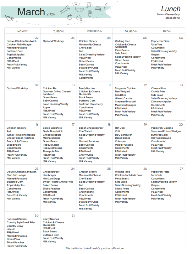 March Lunch Menu