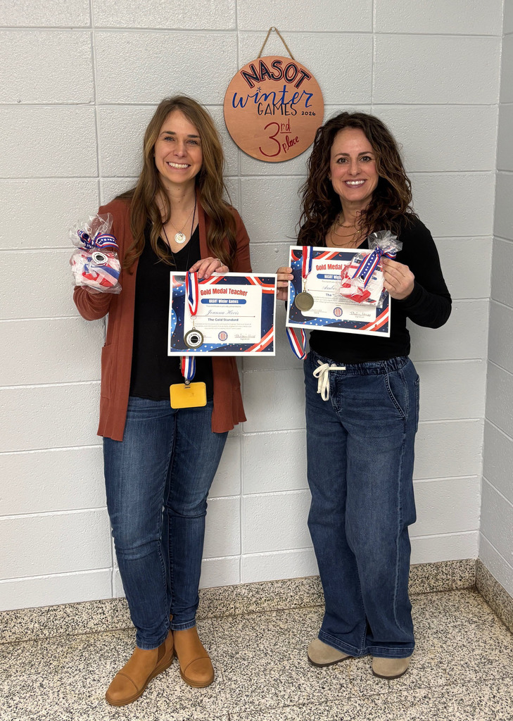 Mrs. Hovis and Mrs. Grooms (two educators at LCST) holding up their awards for the NASOT Winter Games.