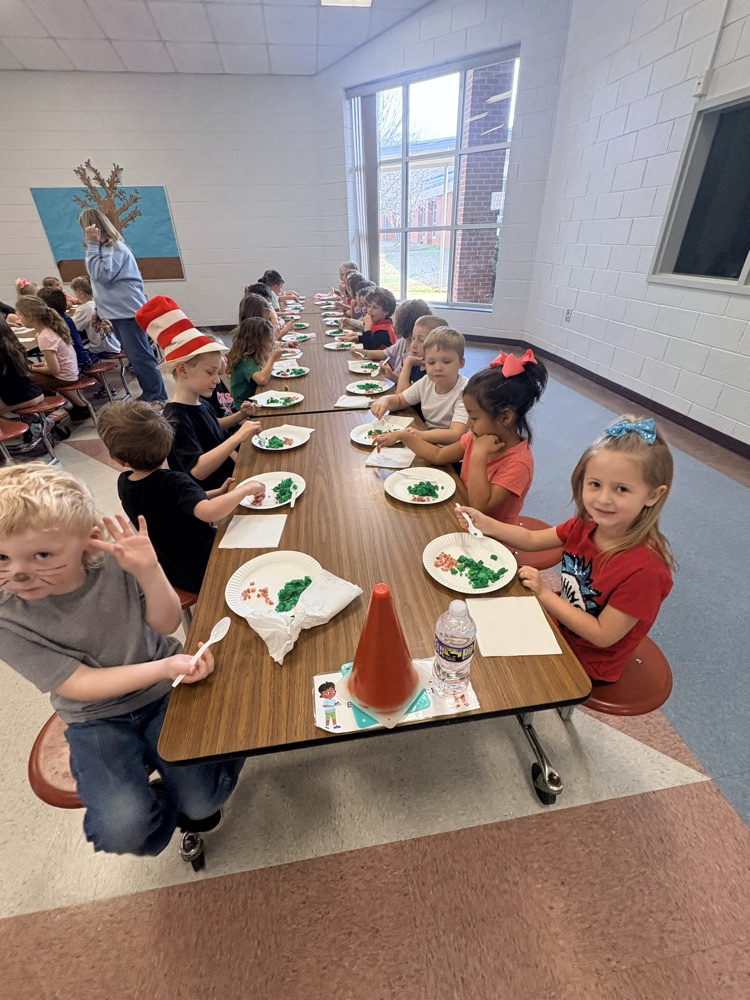 Yesterday our kindergarten students had a tasty and fun literacy experience! After listening to Green Eggs and Ham during storytime with Mrs. Dellinger, they got the chance to try green eggs and ham themselves. 🥚💚