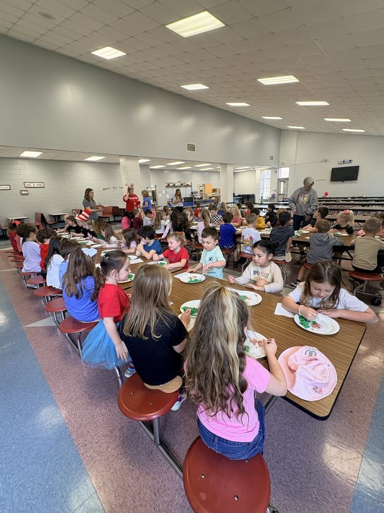 Yesterday our kindergarten students had a tasty and fun literacy experience! After listening to Green Eggs and Ham during storytime with Mrs. Dellinger, they got the chance to try green eggs and ham themselves. 🥚💚