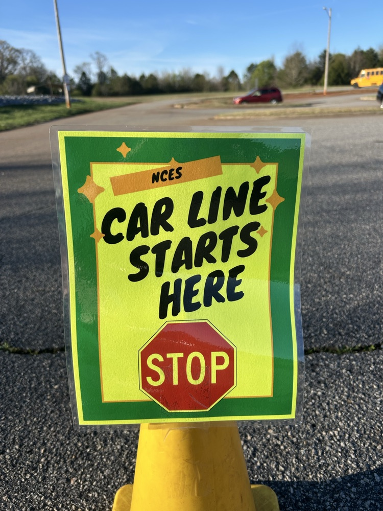 Car Rider Line Starts Here Sign, please stop at the end of the sidewalk today. 