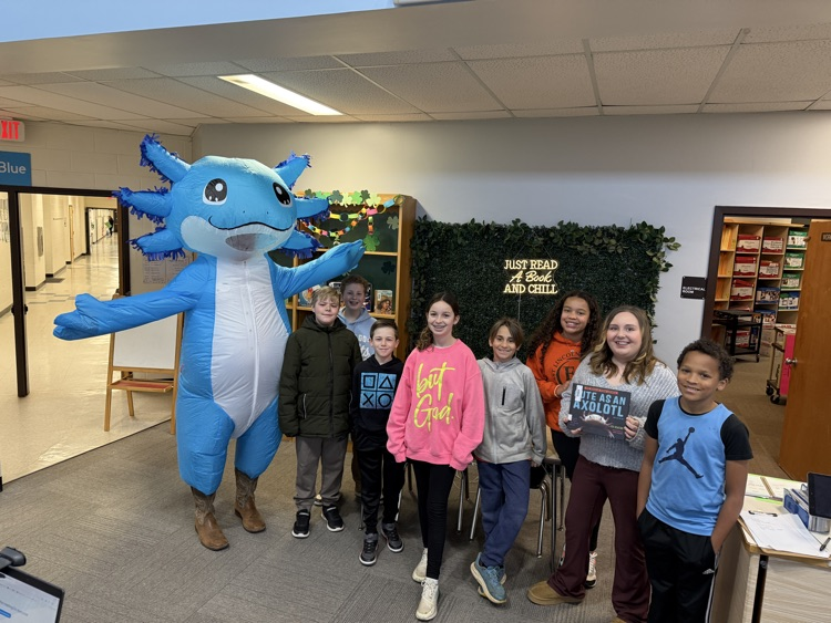 Our student broadcast featured a special guest—a blow‑up axolotl costume that brought lots of laughter and excitement to the show.