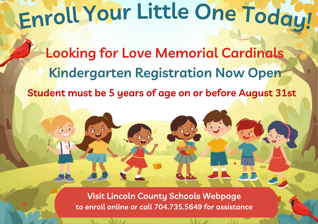 Bright flyer invites enrollment for kindergarten with a group of children and trees in the background.