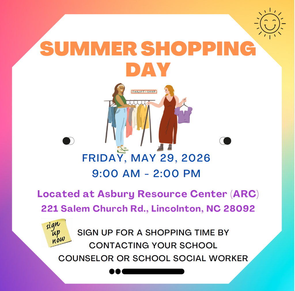 A flyer for Summer Shopping Day on May 29, 2026, from 9:00 AM to 2:00 PM. Two women examine clothing.