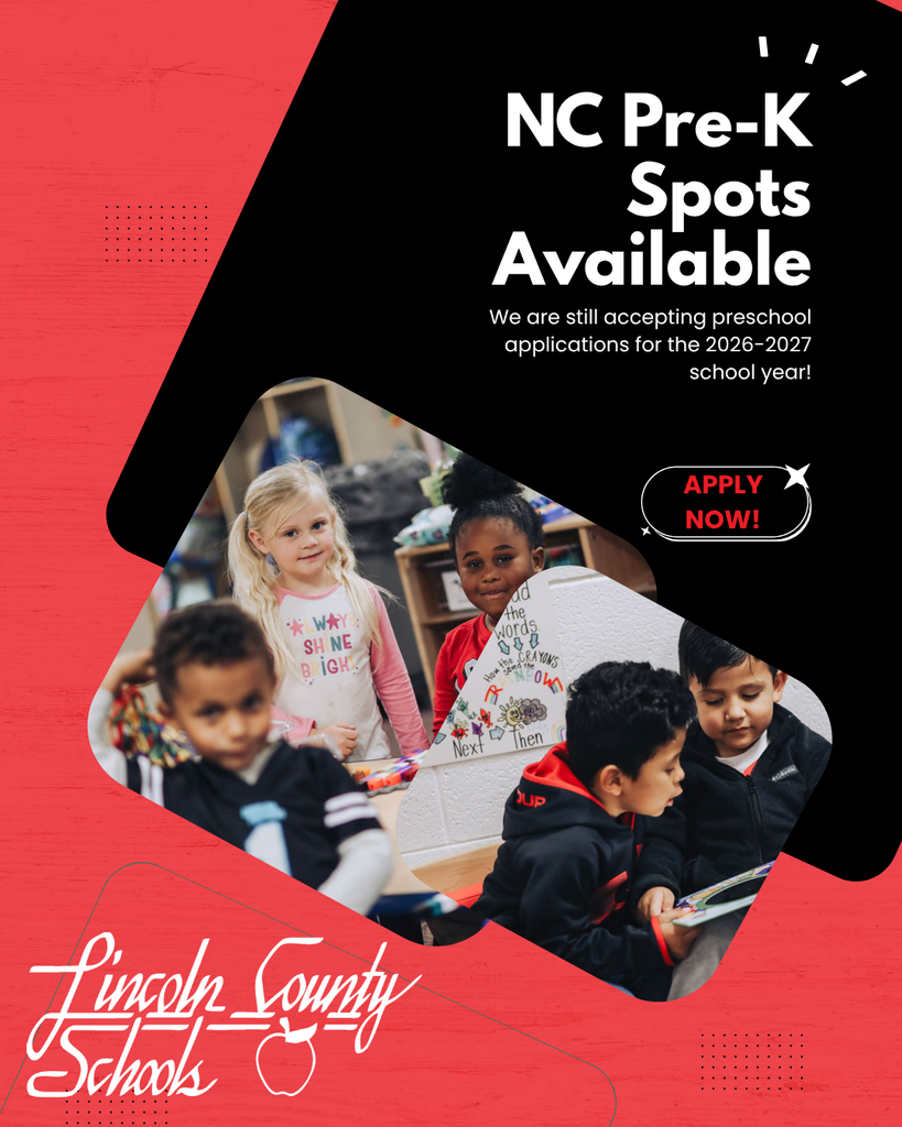 Advertisement for NC Pre-K spots available with children in classrooms. Red and black design with white text.