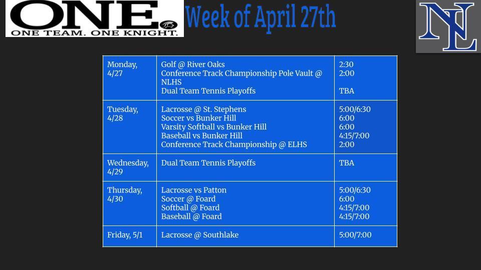 Athletic Events Next Week