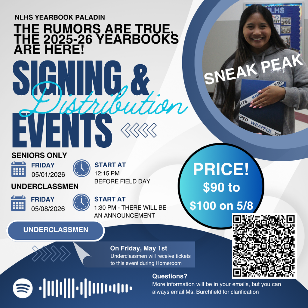 Poster for the 2025-26 yearbooks. Signing events for seniors on May 1, 2020, and underclassmen on May 8, 2020. Prices are $90 before May 8 and $100 thereafter.
