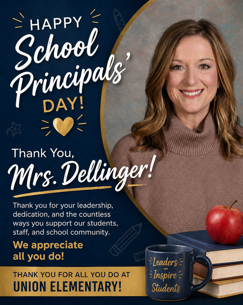 A poster celebrates School Principals' Day. It features a smiling woman and a message. An apple, books, and a mug are nearby.