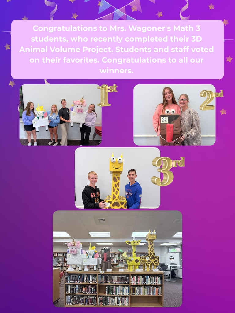 Collage of students with their 3D animal volume projects. One photo shows students posing with their projects.