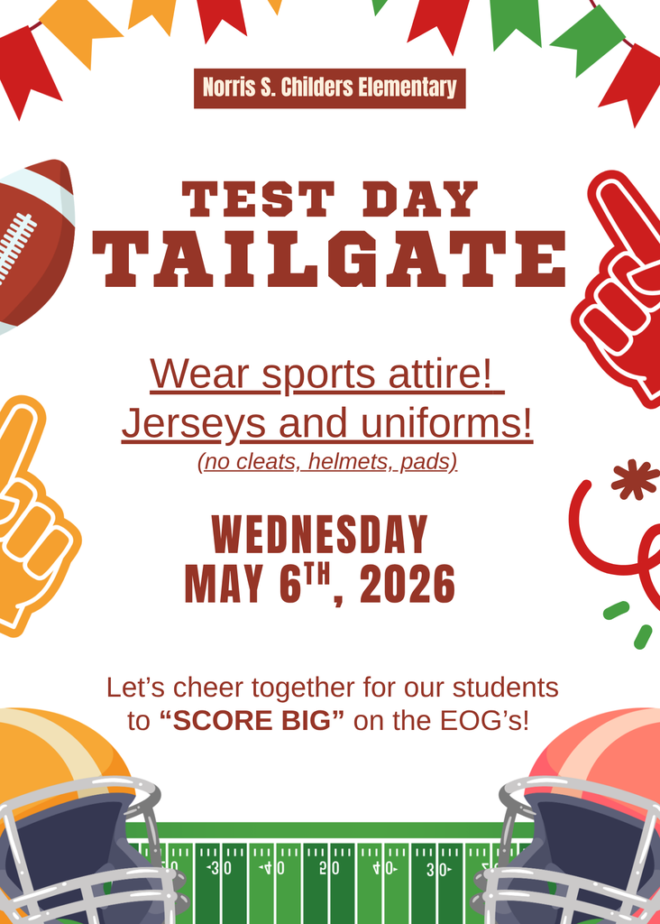 Poster for a school event on May 6, 2026, encouraging students to wear sports attire for a tailgate.