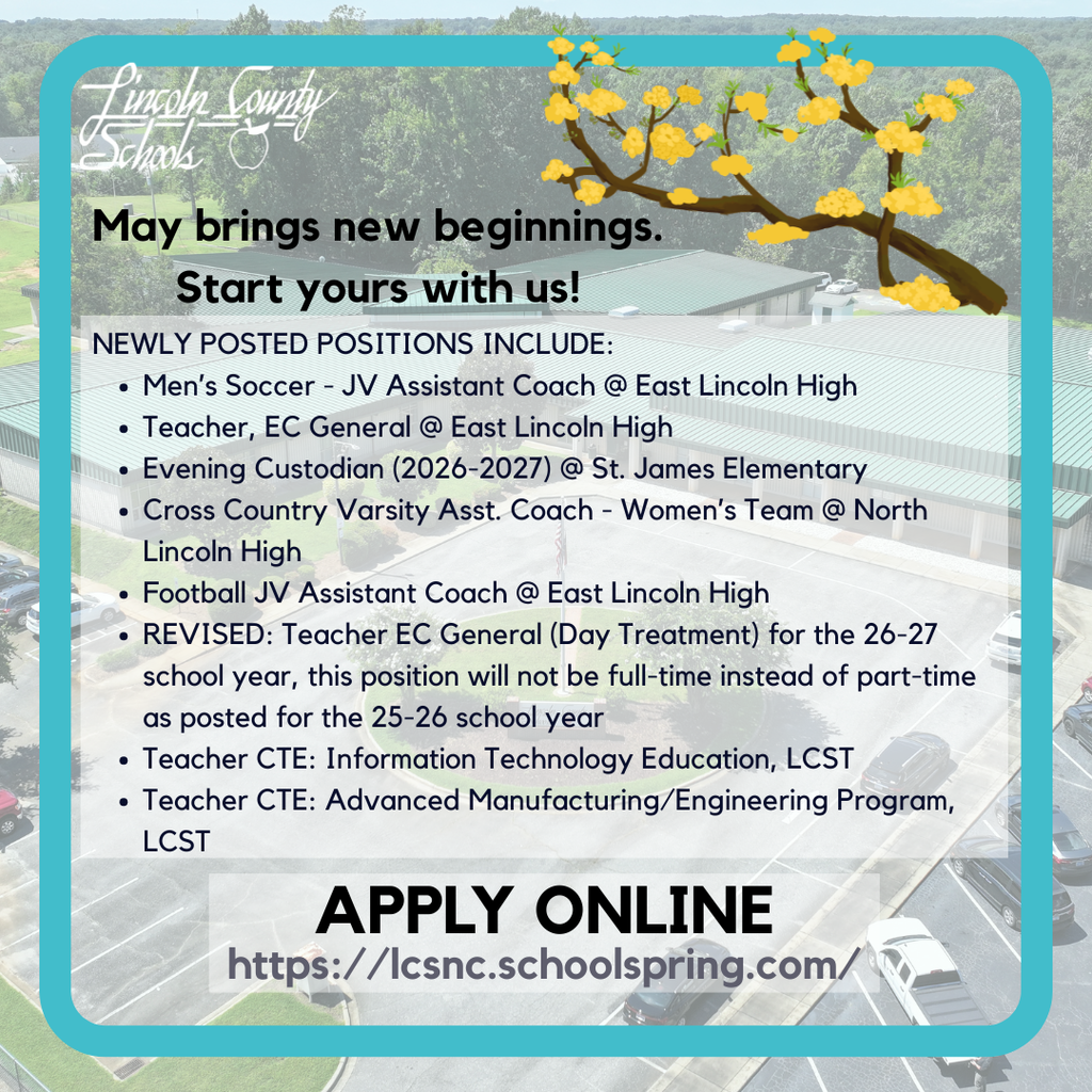 A flyer with a tree graphic promotes job openings. Positions include Men's Soccer JV Assistant Coach and Evening Custodian.