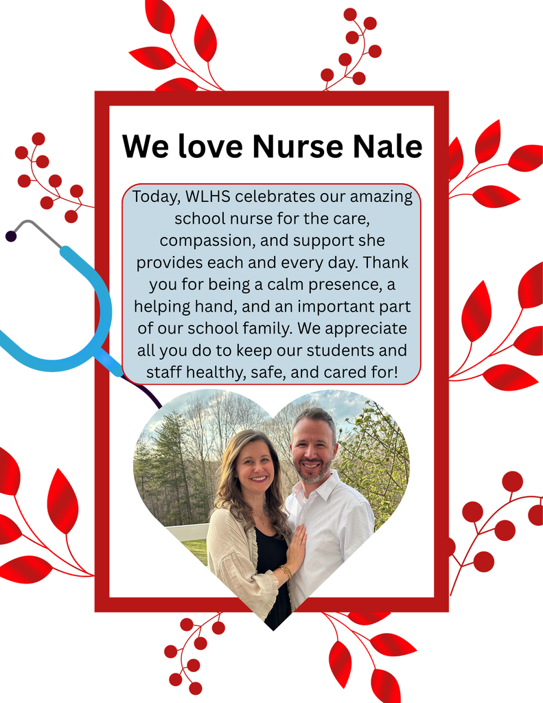 A card with a heart shape features two adults and a stethoscope. Text reads: "We love Nurse Nale."