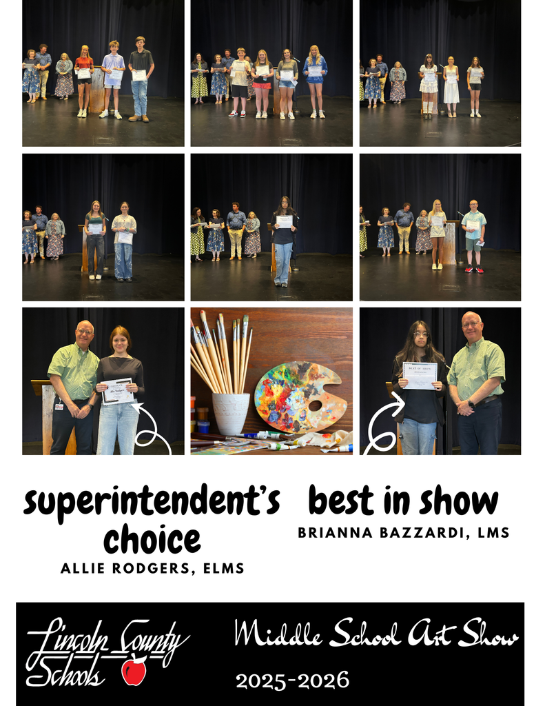 A grid of photos shows students holding certificates. The top row shows students on stage. The bottom row shows two adults presenting awards.