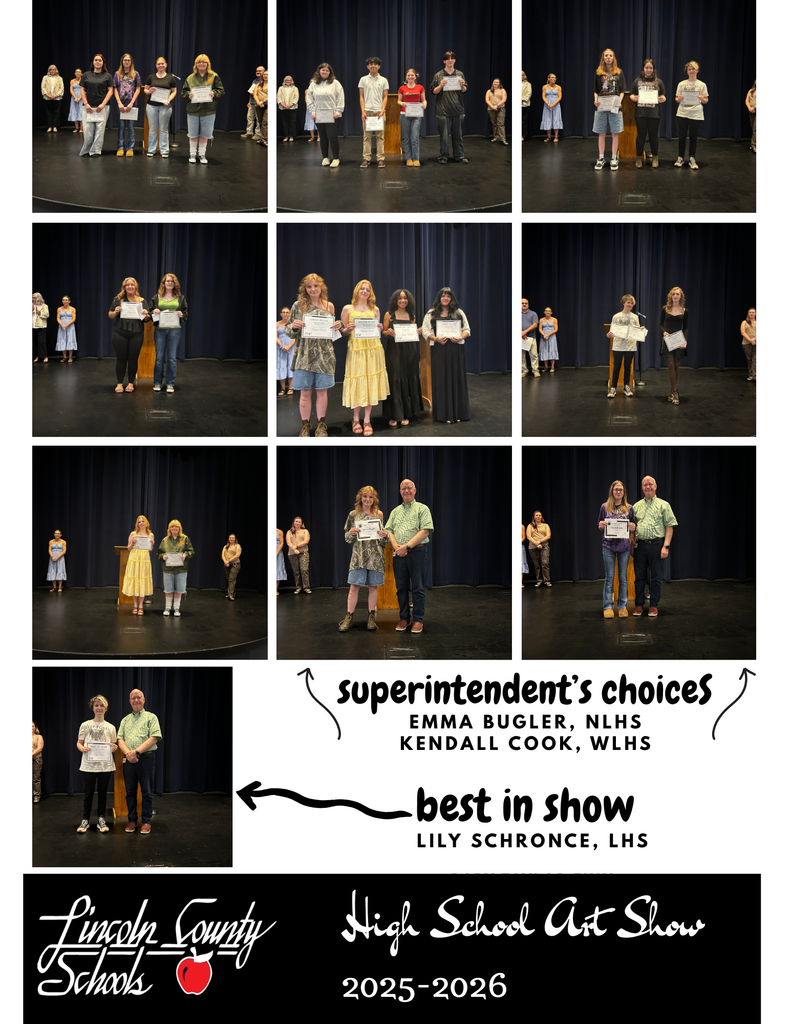 A collage of photos showing students and adults receiving awards at an art show. The text reads "Superintendent's Choices" and "Best in Show."
