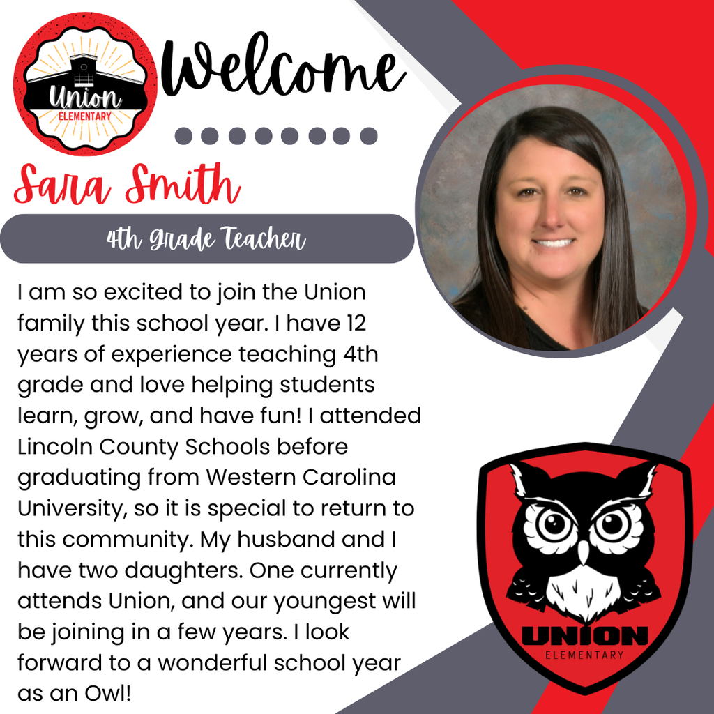 A welcome poster for Sara Smith, 4th grade teacher, with a smiling photo, background logo, and text about her experience and family.
