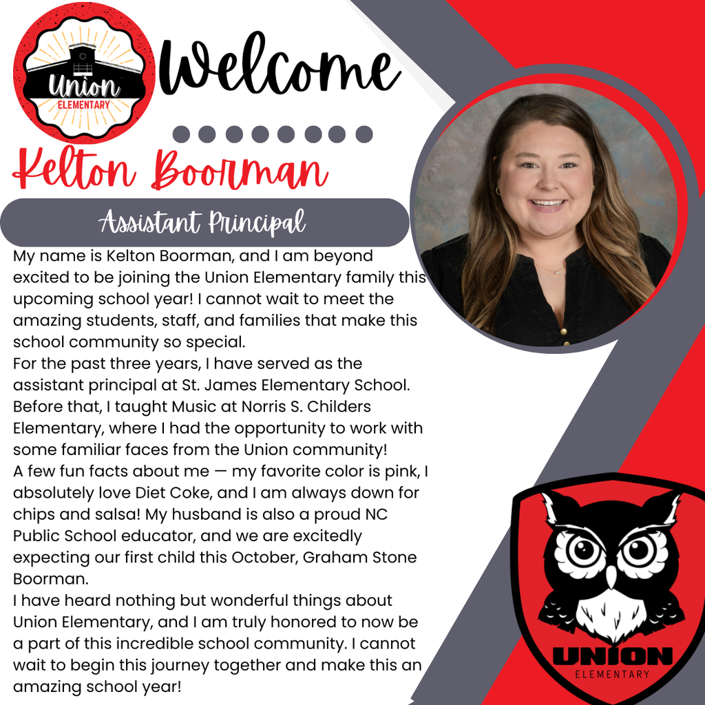 A page with a welcome message, an image of a smiling woman, and information about Kelton Boorman, Assistant Principal.