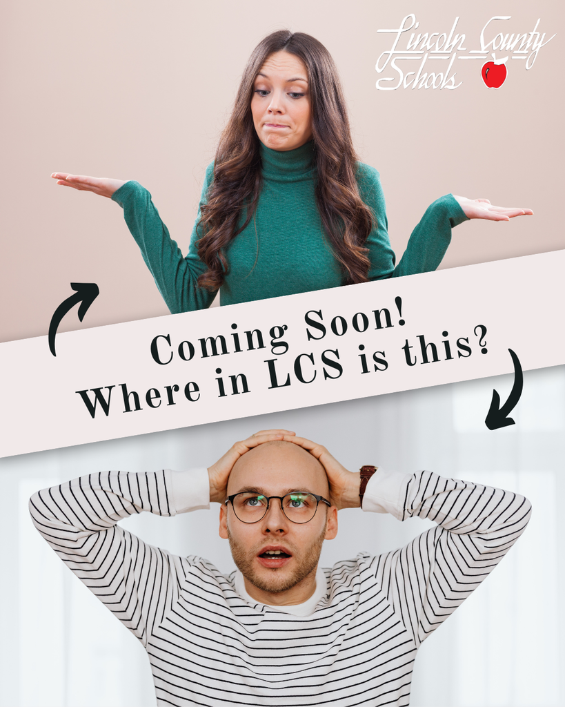 Two people: a woman with hands raised and a man covering his eyes. White text on a pink background reads, "Coming Soon! Where in LCS is this?"
