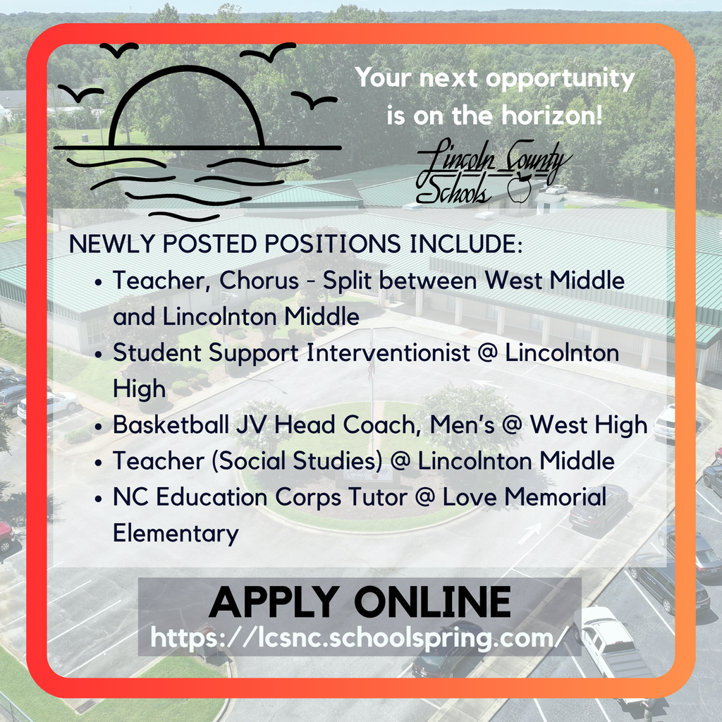 An advertisement shows job openings at Lincoln County Schools, featuring roles like teacher and coach, with a school building in the background.