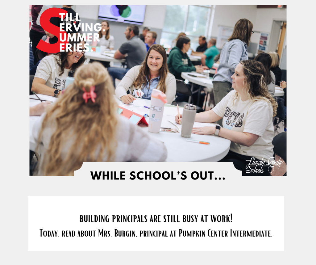 A classroom with students and teachers engaged in discussion. Text overlay reads "Building principals are still busy at work."