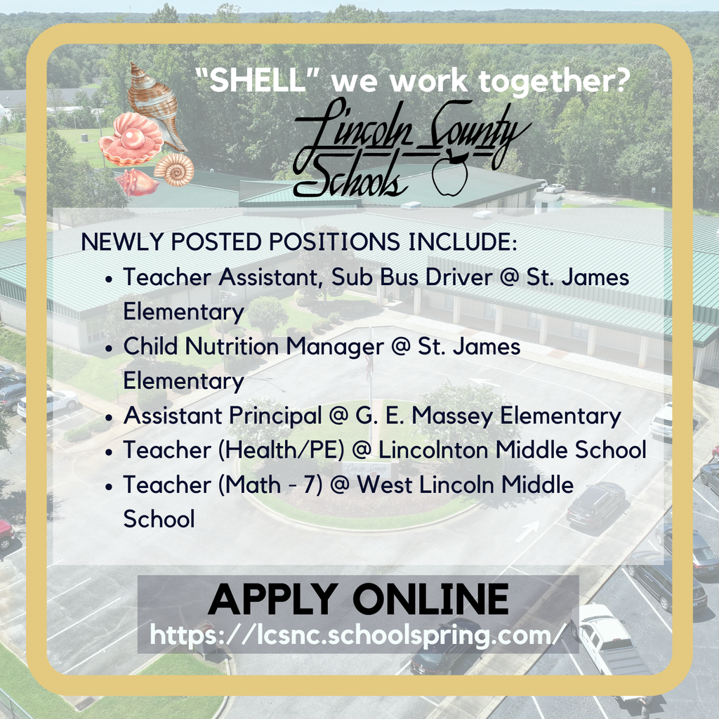 An advertisement displays job openings in Lincoln County Schools, including Teacher Assistant and Child Nutrition Manager at St. James Elementary.