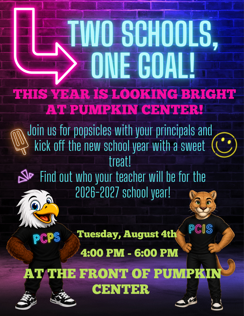 An event poster featuring mascots and text. Two mascots wear matching shirts. A neon arrow points right. Date and time are on the bottom.
