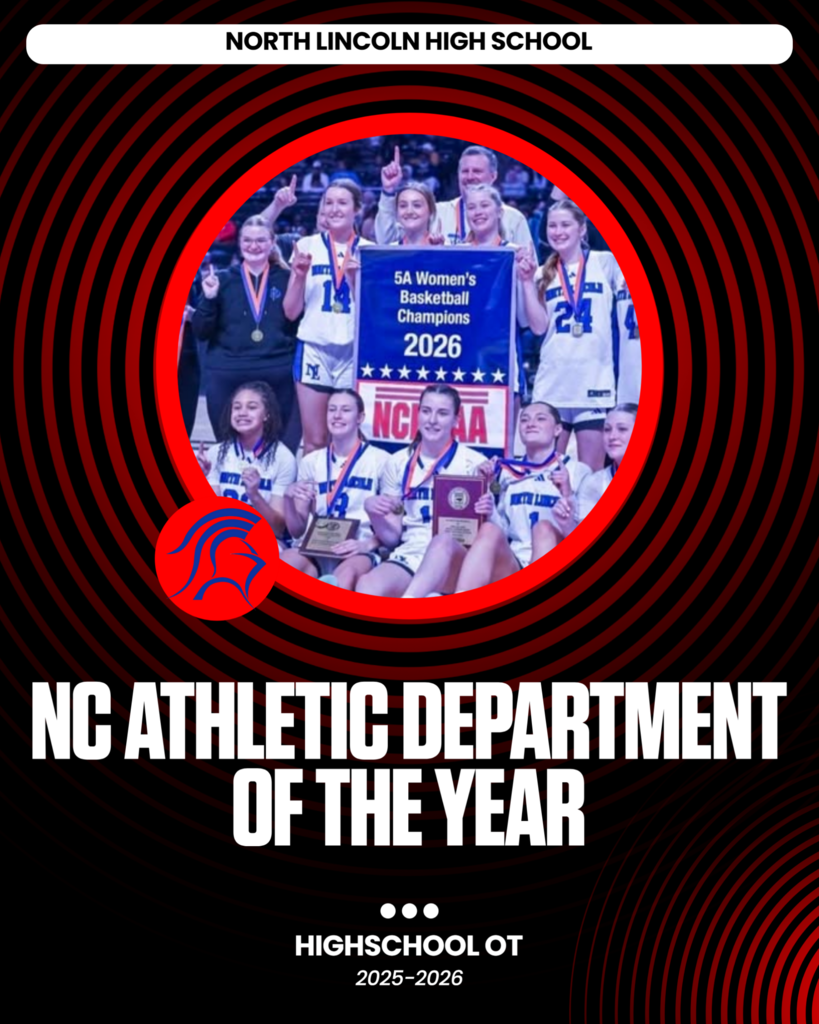An advertisement featuring North Lincoln High School women's basketball team with a blue banner reading "SA Women's Basketball Champions 2026".