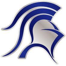 Blue and white helmet emblem with a wavy line design on a white background.