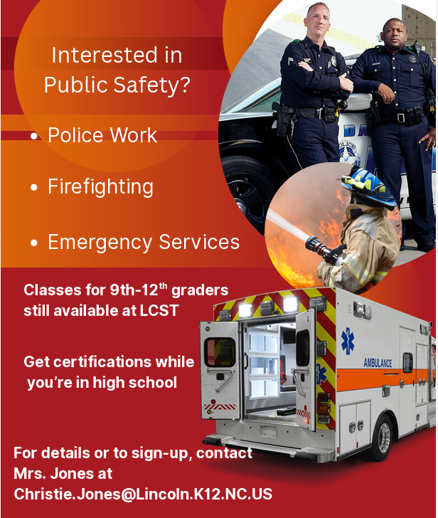 Police, firefighter, and emergency services advertisement. A firefighter, police officers, and an ambulance.