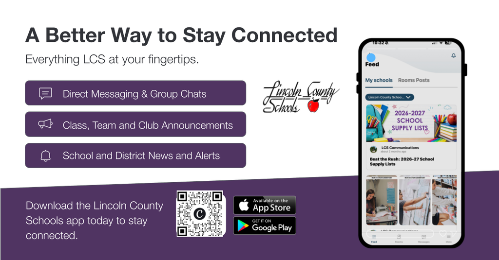 An advertisement for a school app displays a phone screen with a news feed. Options include messaging, announcements, and news.