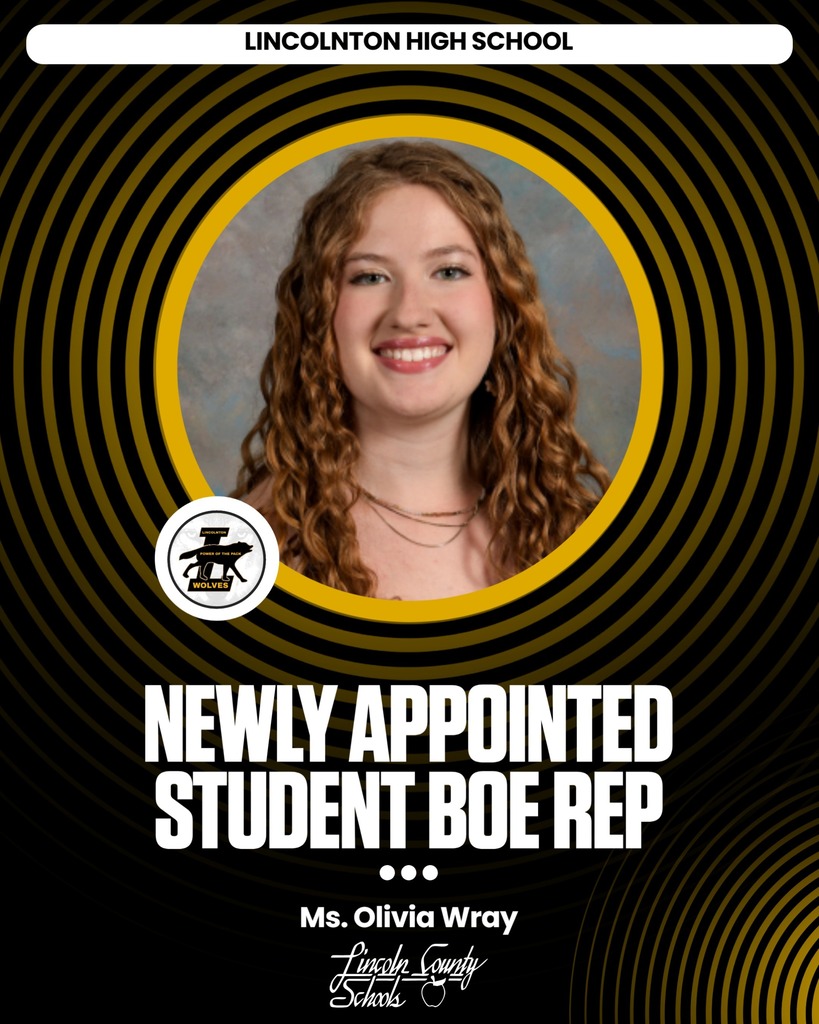 Circular photo of a smiling woman with curly hair. Text reads "NEWLY APPOINTED STUDENT BOE REP" and "Ms. Olivia Wray" on a black and yellow background.
