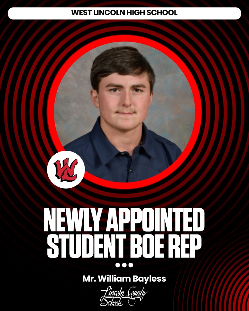 Red, black, and white poster. White background with a photo of a young man in a blue shirt. Text reads "Newly Appointed Student Boe Rep Mr. William Bayless".