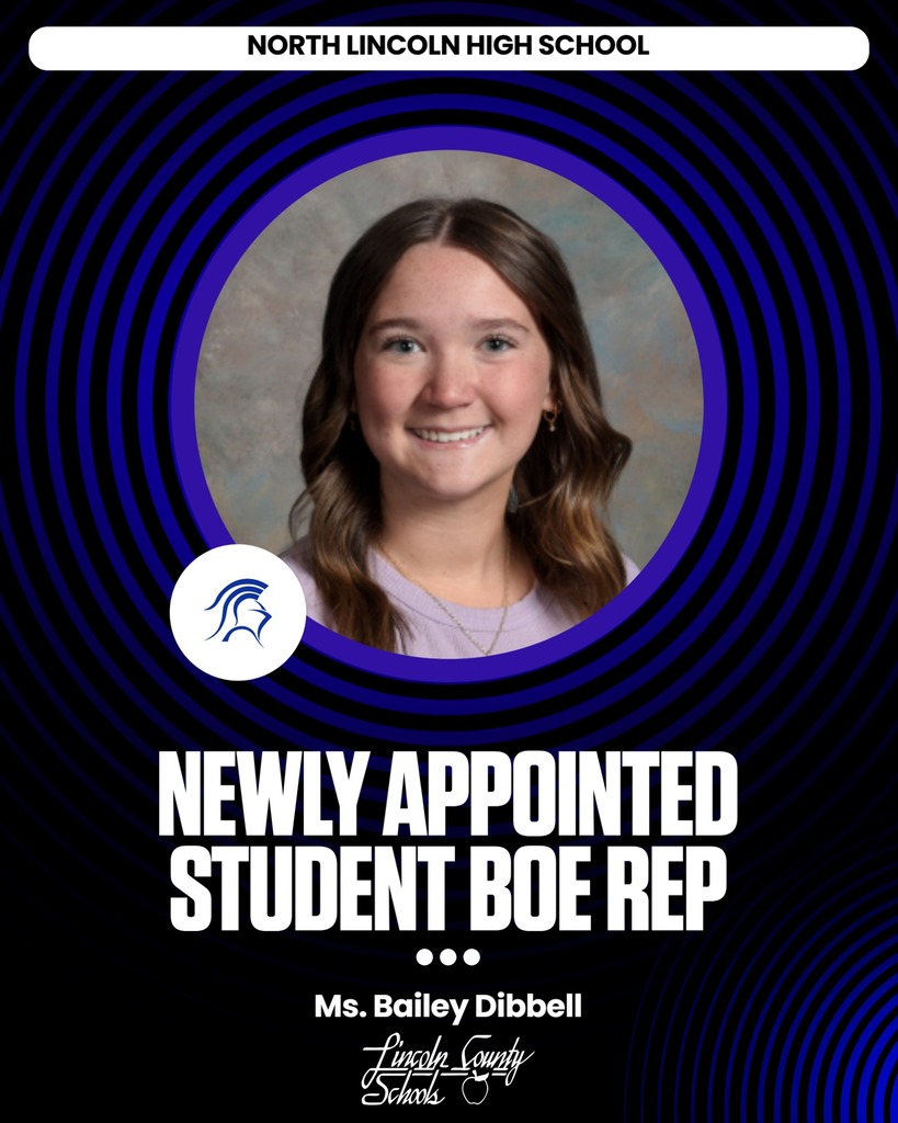 Circular portrait of a smiling girl with long brown hair. "Newly Appointed Student Boe Rep" is written below her name, Ms. Bailey Dibbell.