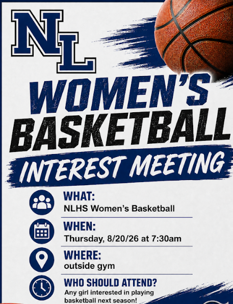 Poster for Women's Basketball Interest Meeting. Details include what, when, where, and who should attend.