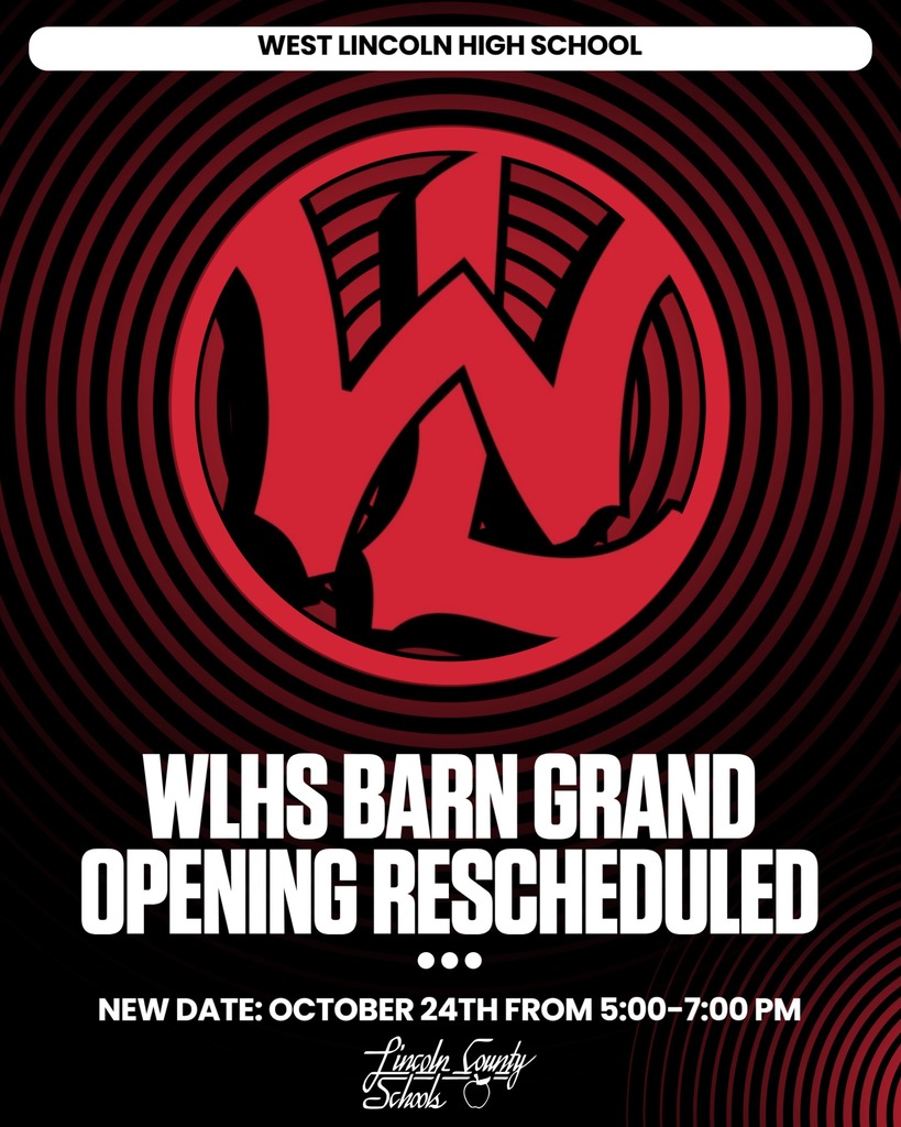 A flyer with a red W on a black background. The text reads "WLHS Barn Grand Opening Rescheduled" with a new date.