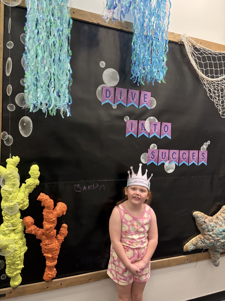 Child in a pink outfit wearing a crown stands in front of a decorated classroom wall.