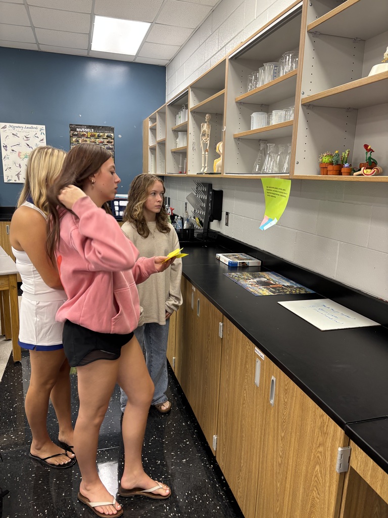 Three women in a room with a black counter and shelves. One holds a yellow object.