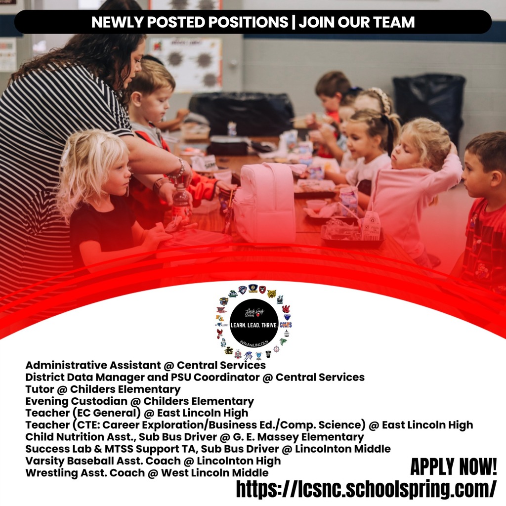 Job posting with a woman serving children. Positions listed in the upper left and lower right. Website link at the bottom.