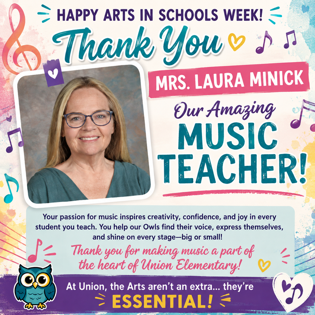 An image features a smiling teacher, Laura Minick, and text celebrating her impact as a music teacher.