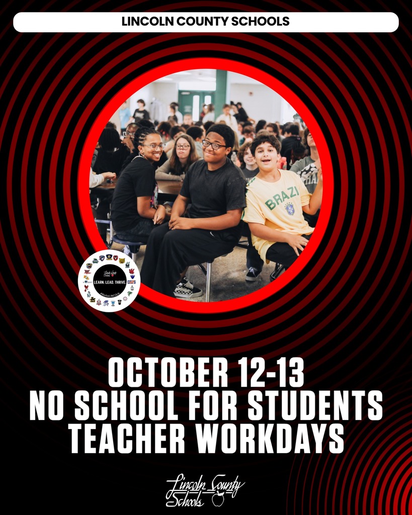 Black and red poster with white text. Centered circular image of children. Text reads "October 12-13 No School for Students Teacher Workdays".