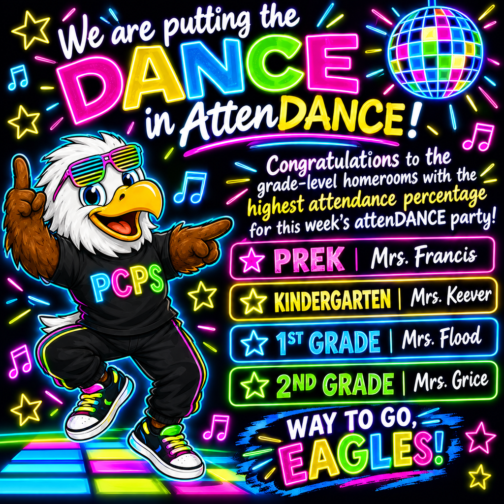 Attendance Party Graphic announcing this week' dance party winners.