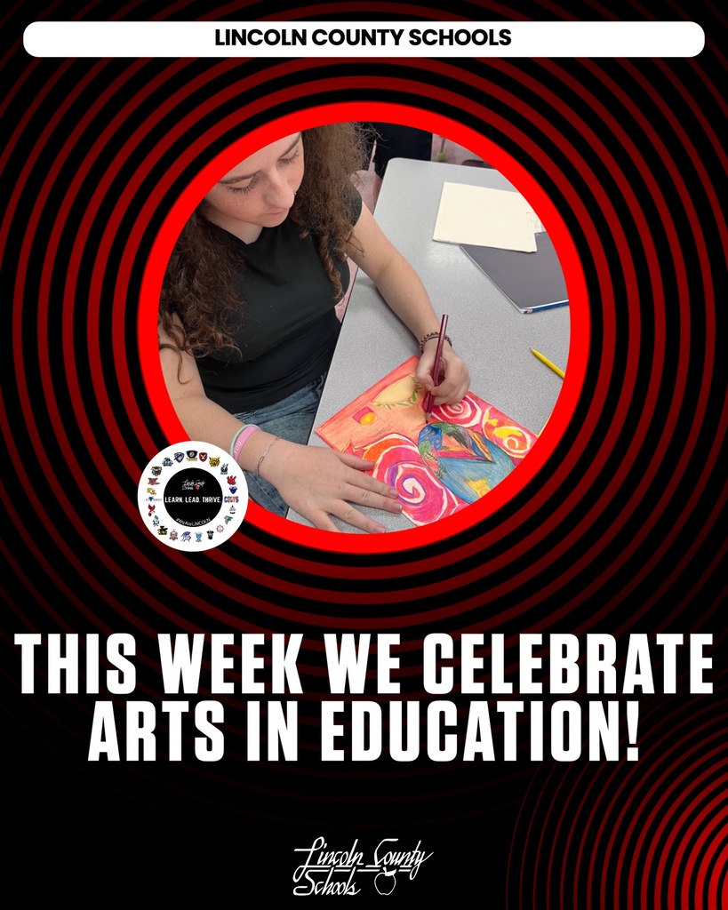 A circular graphic featuring a student at a desk painting a colorful design. Text reads: "This Week We Celebrate Arts in Education!"