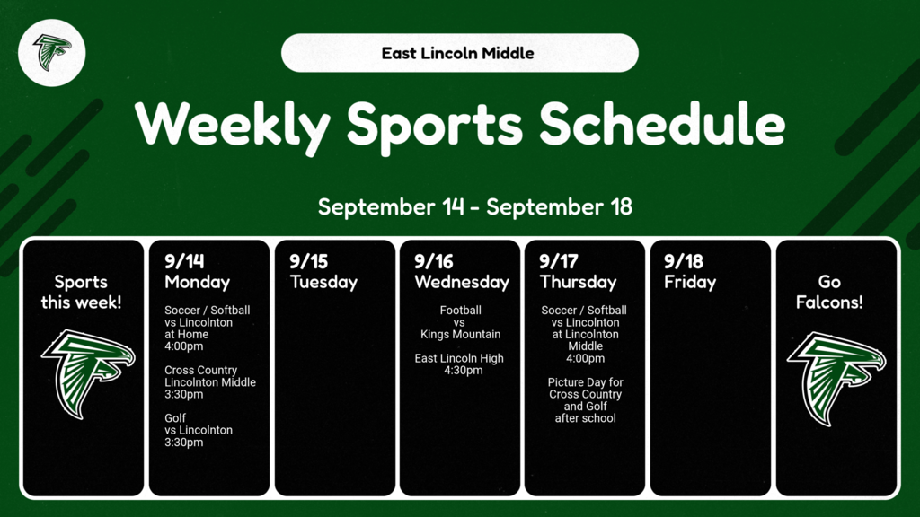 A green page displays a weekly sports schedule for September 11 to 18, featuring sports events for each day.