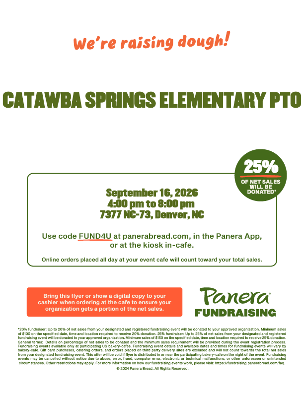 An advertisement poster with text, "We're raising dough!" A flyer shows a 25% donation and the event date and time.