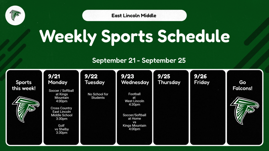 A green sports schedule from September 21 to 25 is displayed. Days are listed, including Monday to Friday.