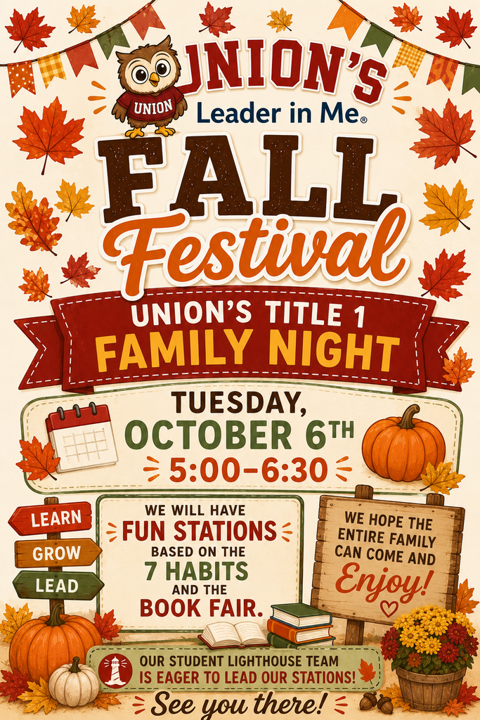 Poster with an owl, autumn leaves, pumpkins, and books. It reads "Fall Festival Family Night" on October 6th from 5:00-6:30.