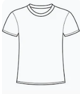 A line drawing of a plain white T-shirt with short sleeves and a rounded neckline. The shirt has a clean, minimalist style.