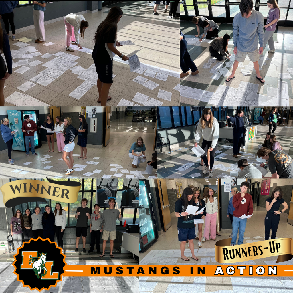 A collage of photos of students indoors. Each image shows different poses, with some holding papers. One photo highlights winners and runners-up.