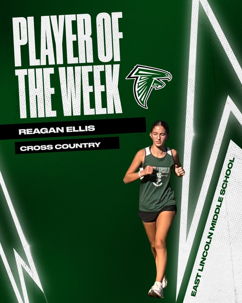 Poster with "Player of the Week" written in white on a green background. A female runner wears a green tank top and black shorts.