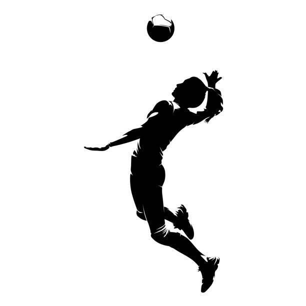 Silhouette of a person leaping in air, extending arms to catch a ball.